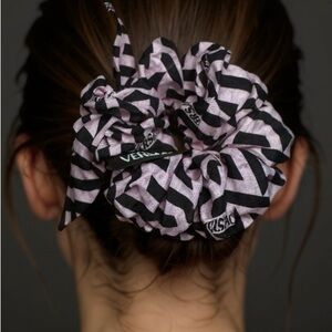 Versace La Greca Pink and Black Silk Hair Scrunchie